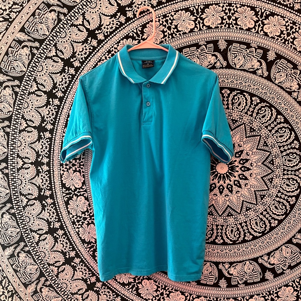 Men Sky blue short sleeve collar button shirt